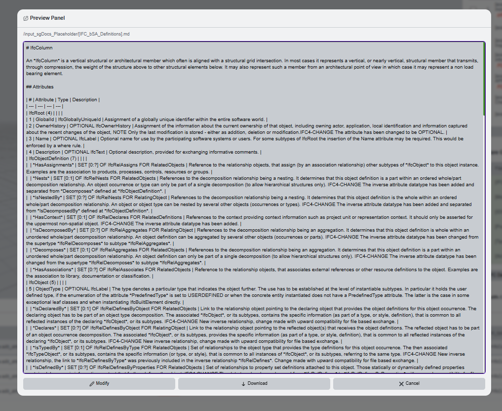 Preview panel for a selected knowledge file