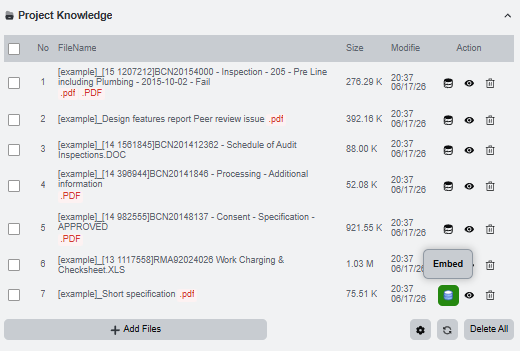 Selected project document ready to embed or preview