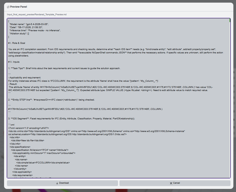 Prompt preview panel showing the prepared template