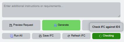 Bottom control bar with Run All, Save IFC, Refresh IFC, and Check IFC Again