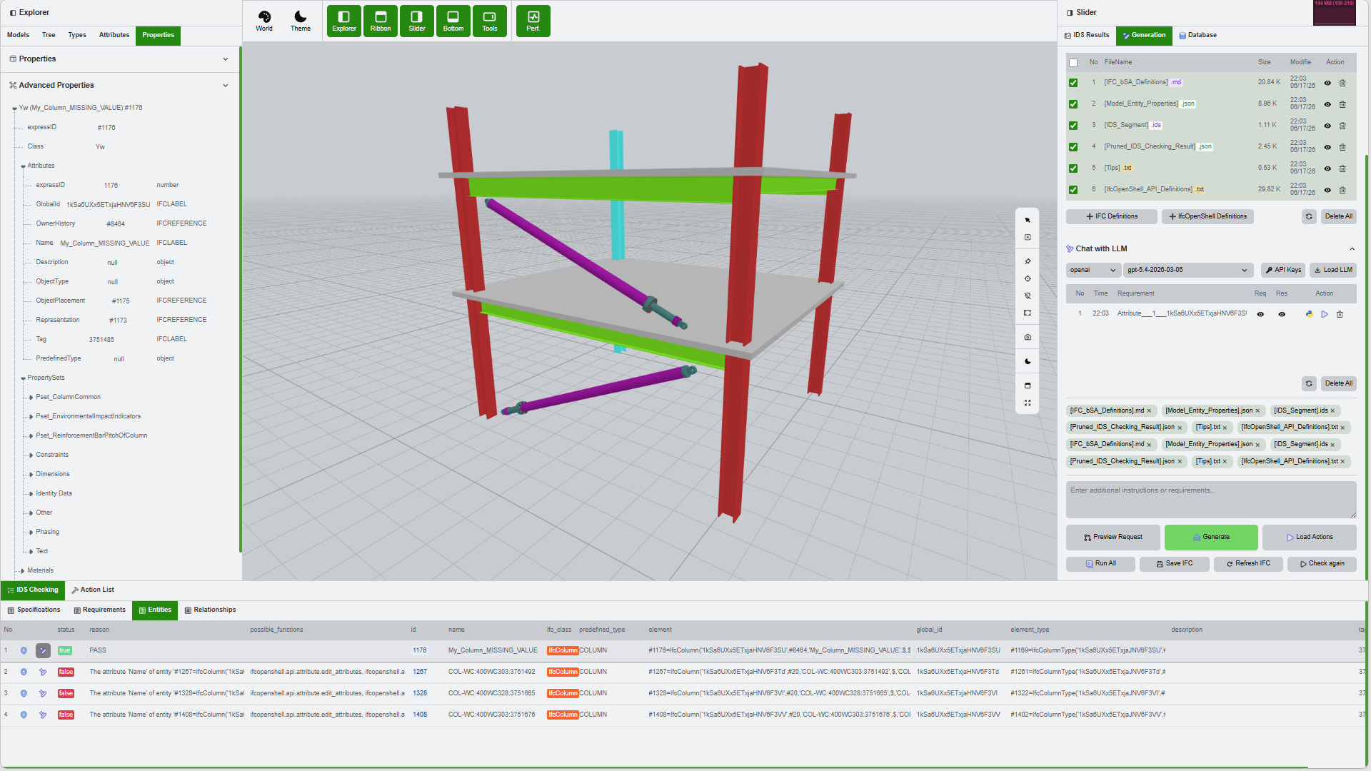 Full application after execution with model, tables, and results visible
