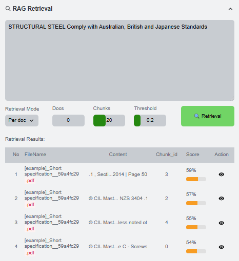 RAG retrieval query and returned knowledge chunks