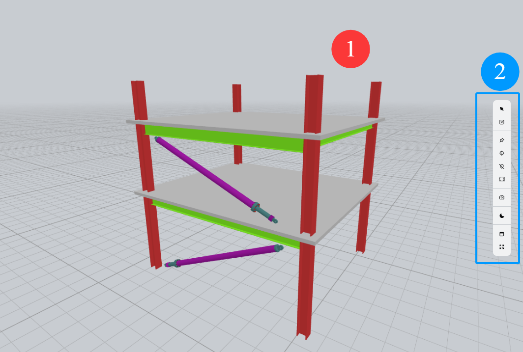 3D model viewport and vertical navigation controls